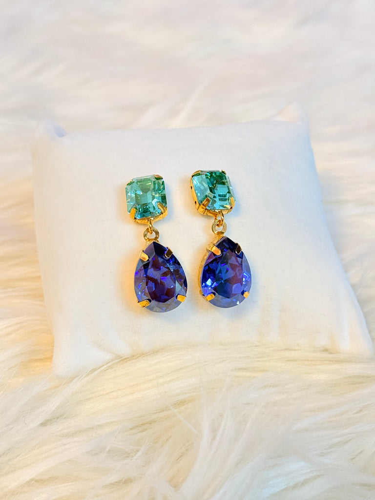 Oriana Swarovski Stud Earrings - Aqua Navy