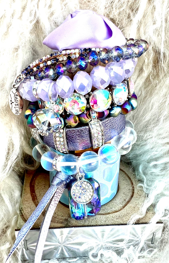 Mixed Lilac & Sky Hearts Leather Jumbo Stack