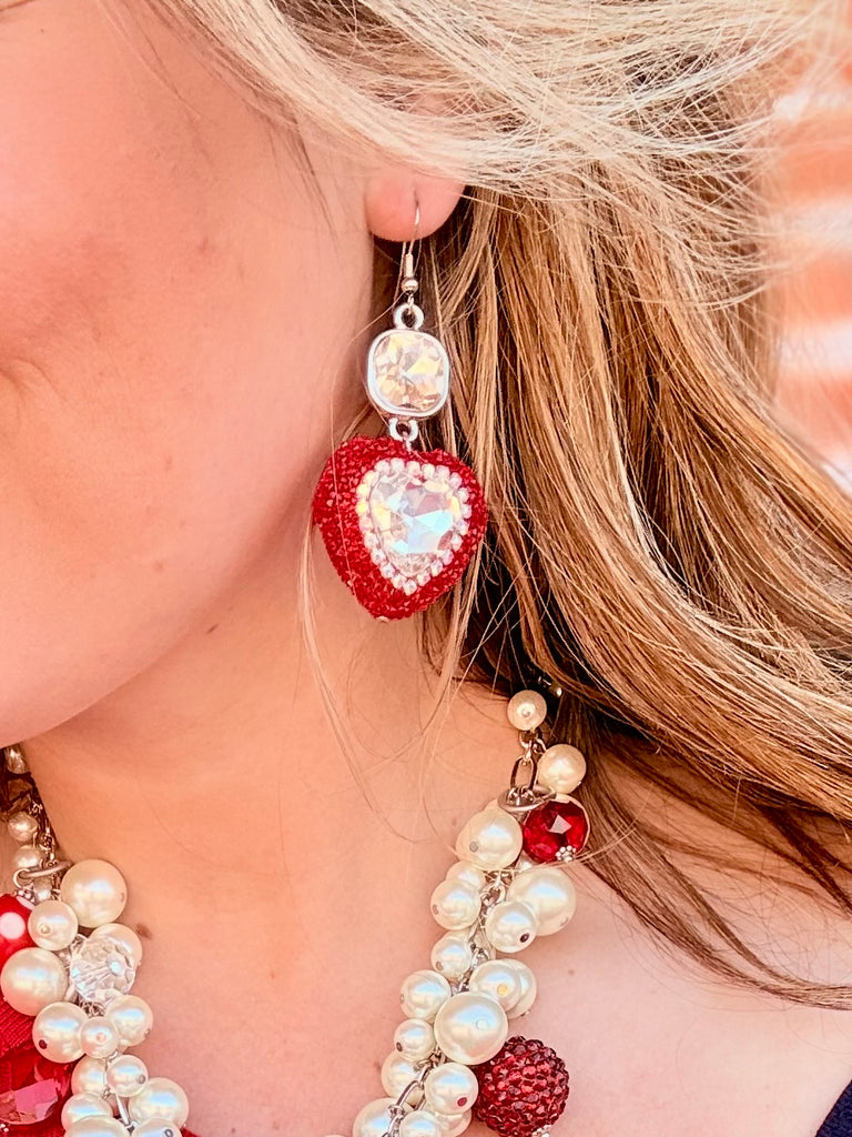 Red So Loved Crystal Heart Earrings