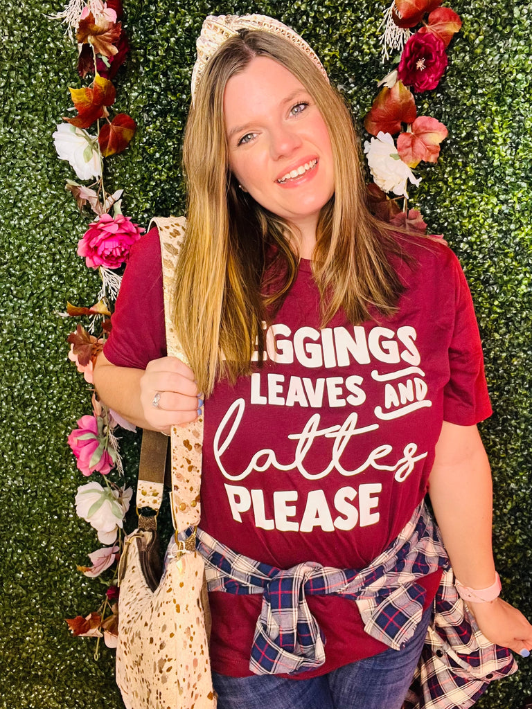 Leggings, Leaves, And Lattes Tee - Wine