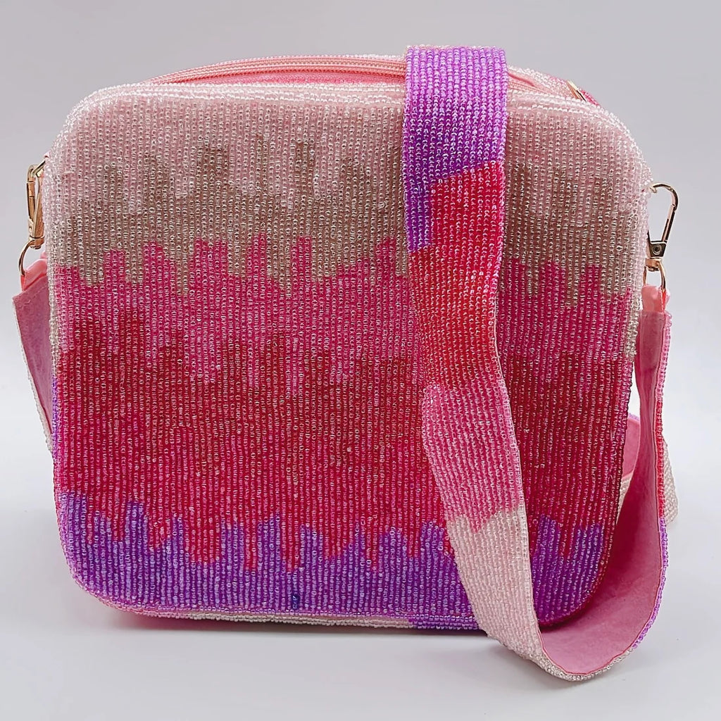 Pink Ombre Beaded Box Crossbody Purse