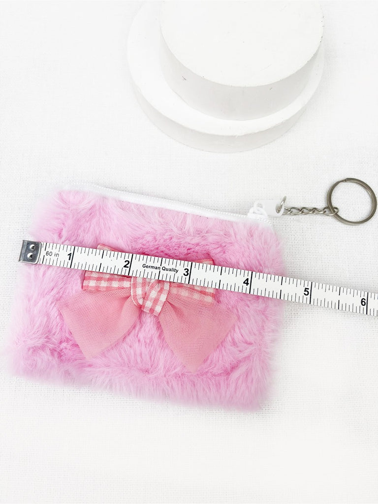 Clean Girl Bows and Fur Coin Purse with Key Ring