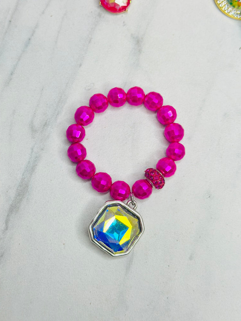 Square AB Drop Metallic Pink Bracelet