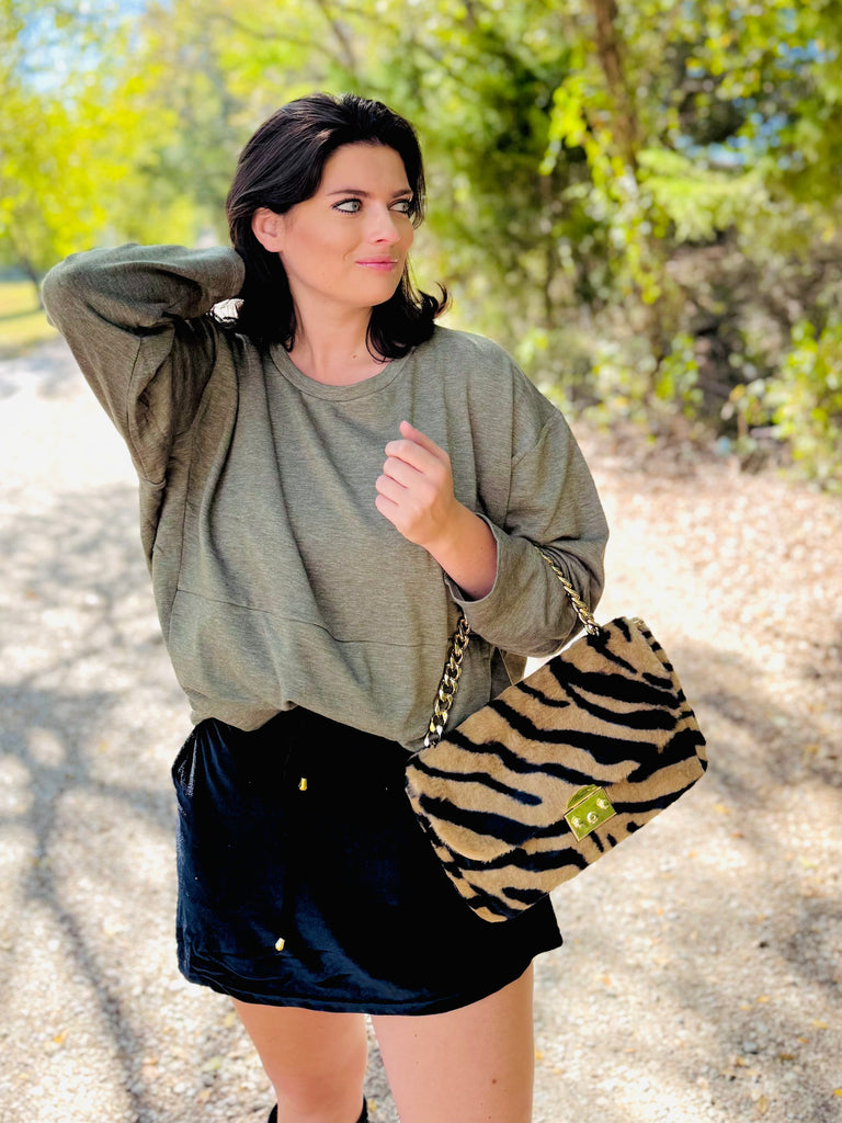 Soft Ash Green Hi-Low Fleece Top