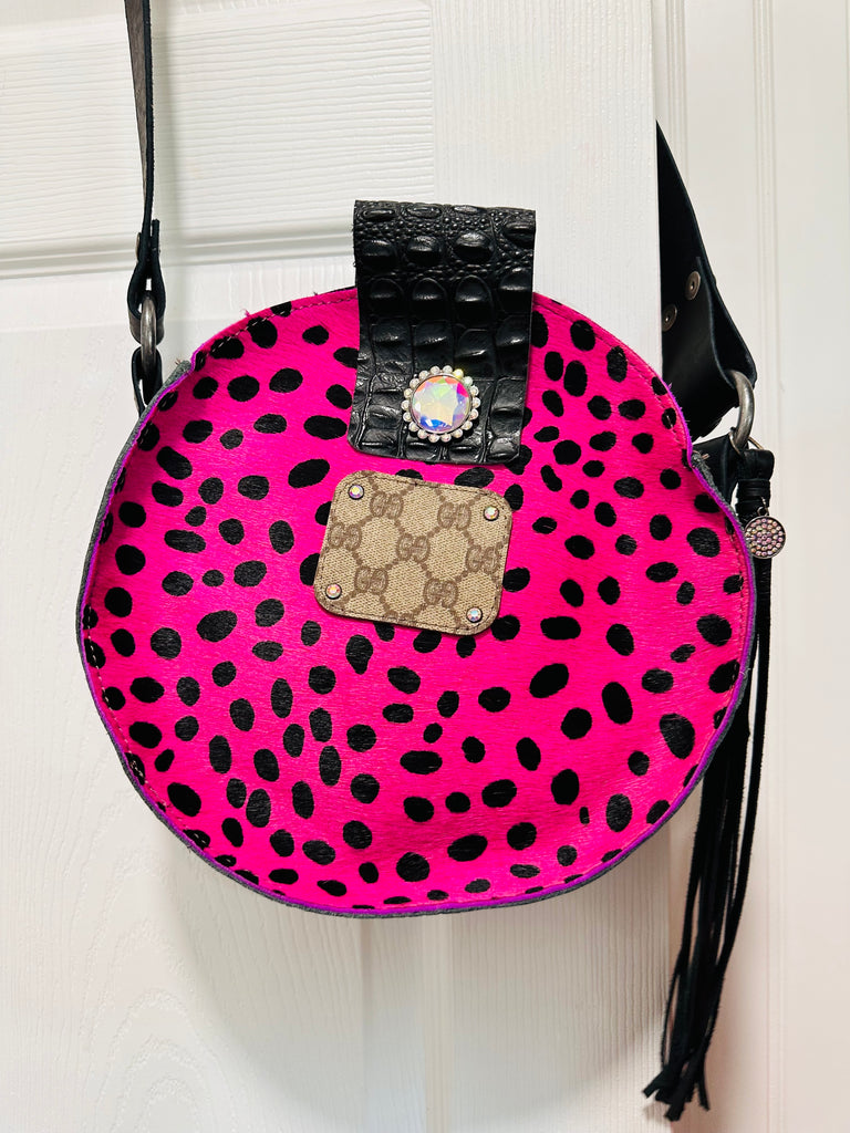 Spotted Pink Hide Round Designer Leather Purse