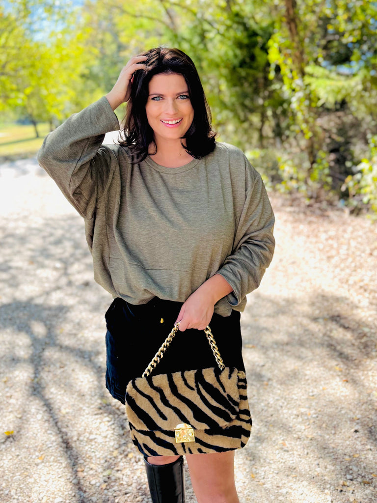 Soft Ash Green Hi-Low Fleece Top