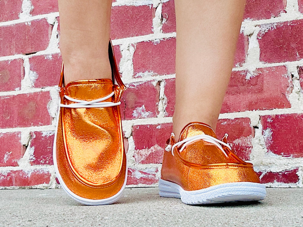 Kayak Slides in Crinkle Metallic- Orange