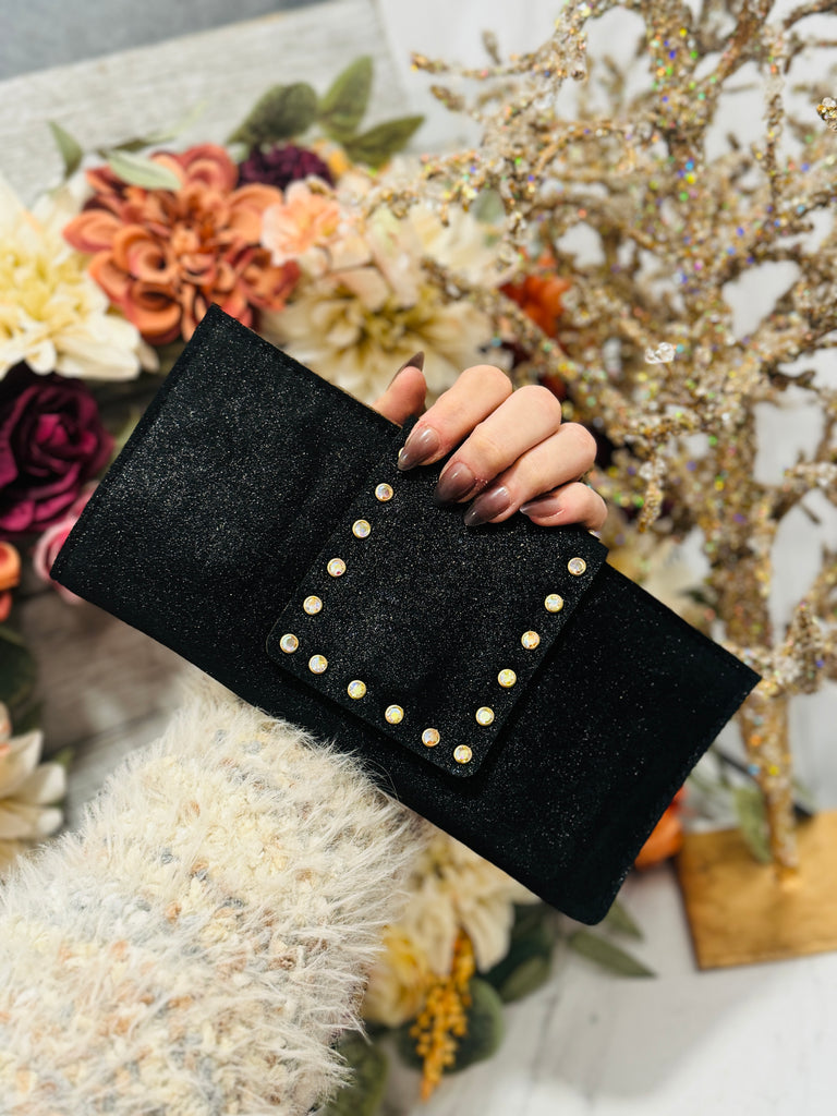 Shimmer Black Leather AB Wallet Clutch