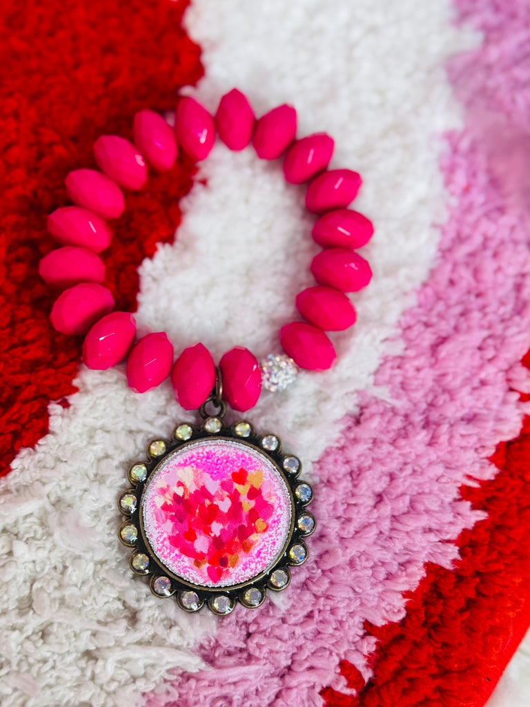 Hottest Pink Disco LOVE Graphic Embellished Bracelet