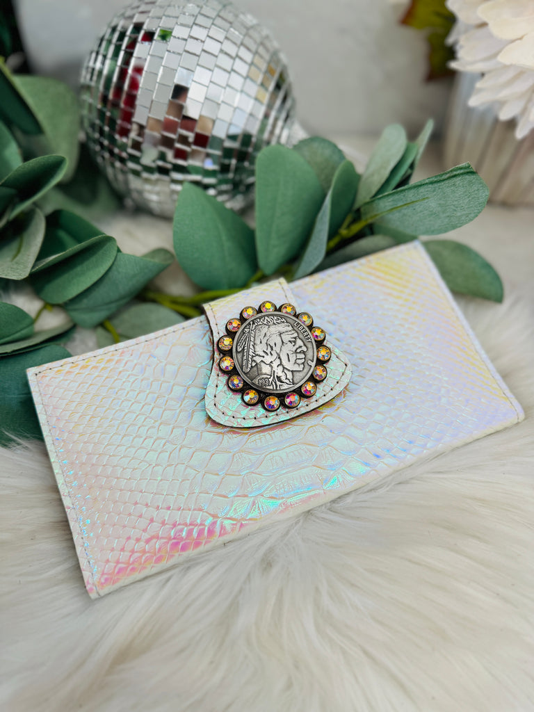 White Iridescent Hologram Coin Small Wallet