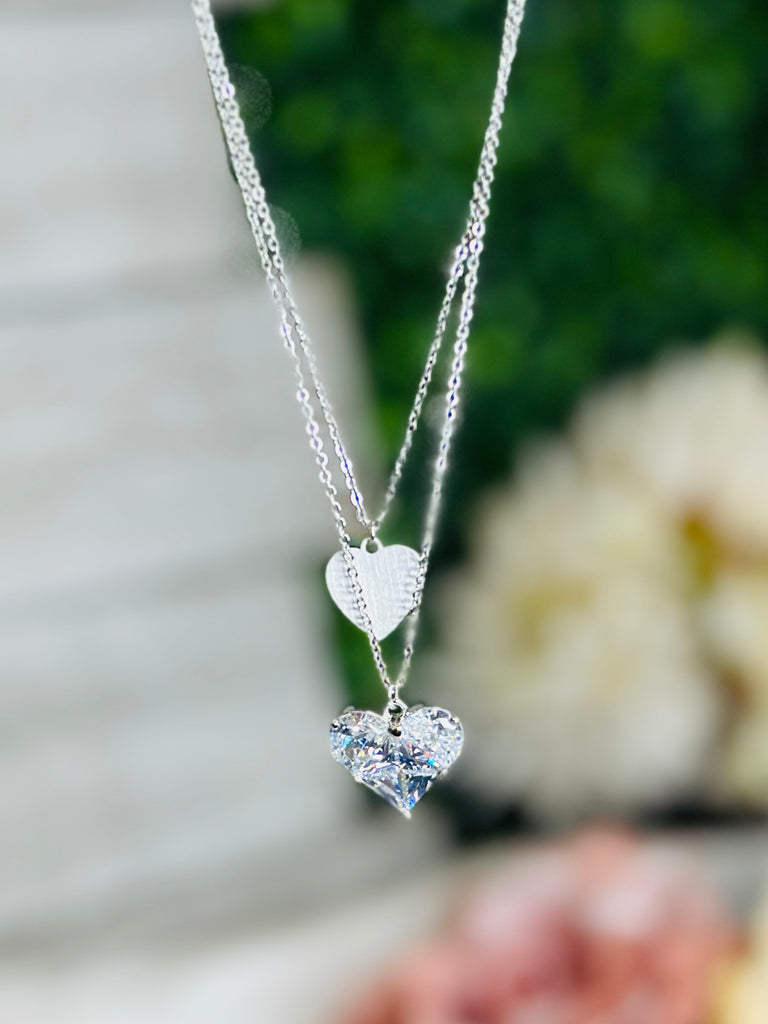 Silver Princess Heart Crystal Necklace