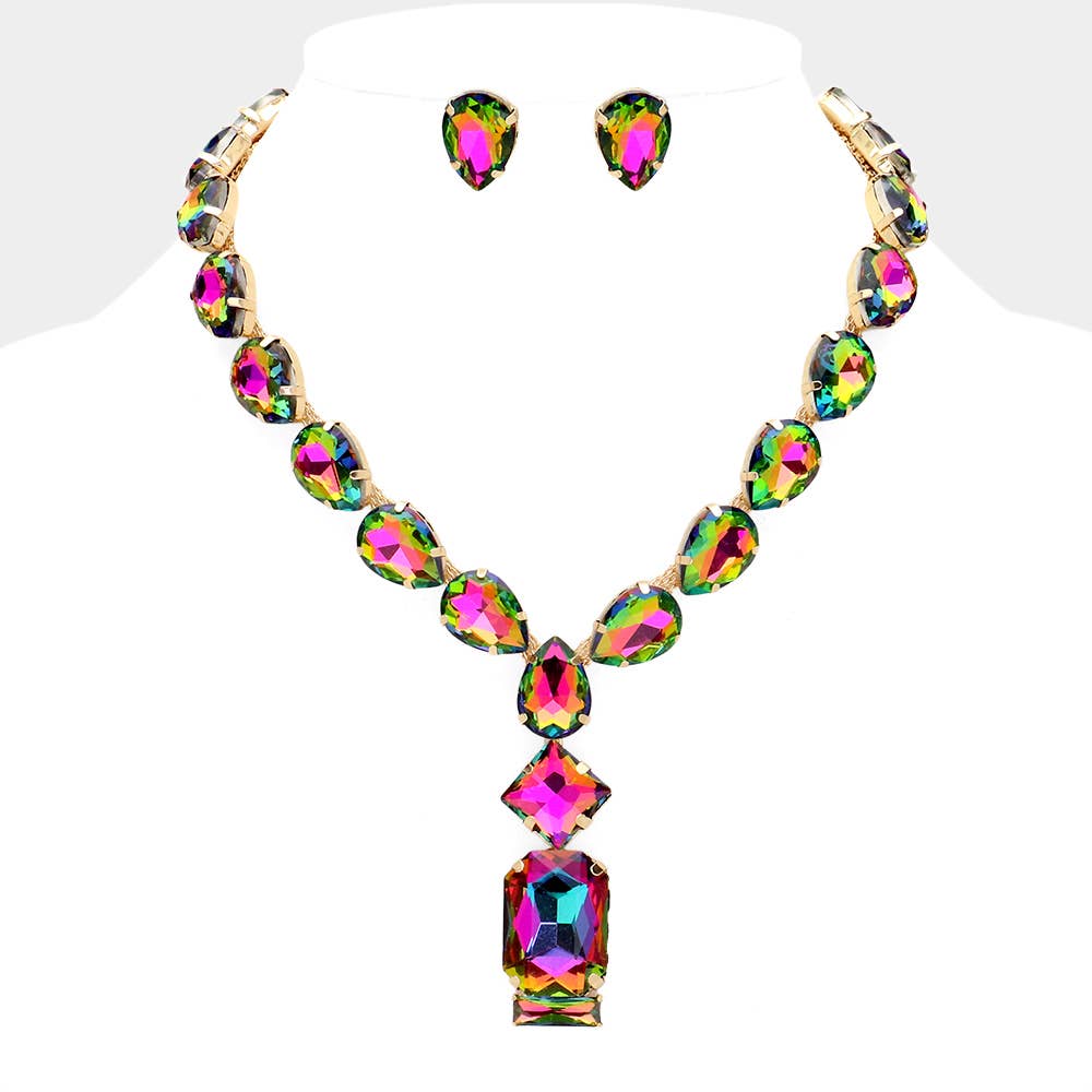 Emerald Cut Cluster Teardrop Pendant Necklace - VOLCANO