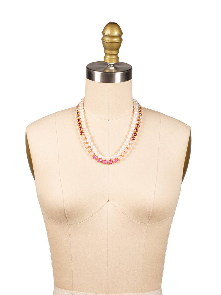Pink Crystal Necklace w/ Removeable Freshwater Pearls: Pink