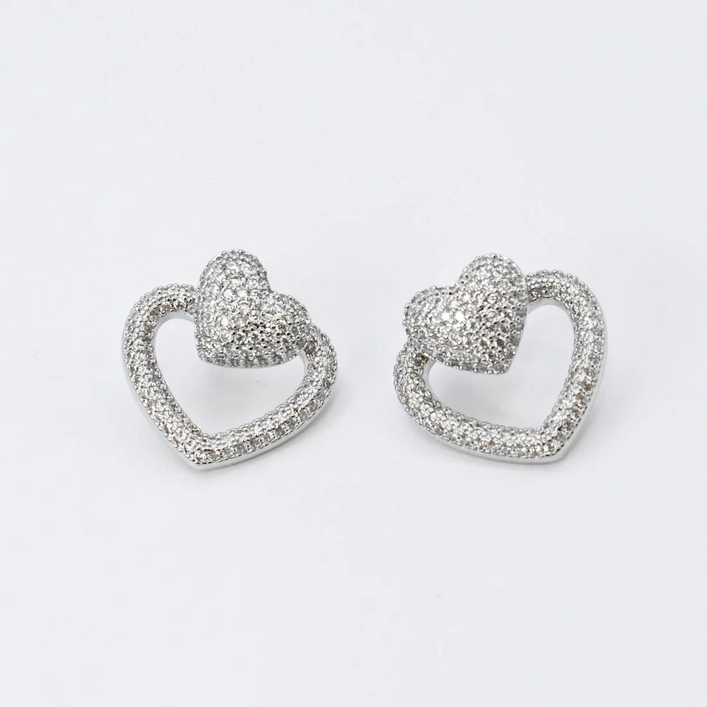 Silver Open Heart Stud Earrings