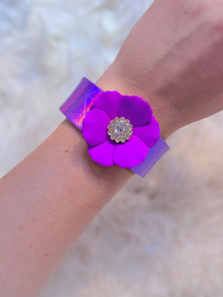 Purple Hologram Floral Bracelet Cuff