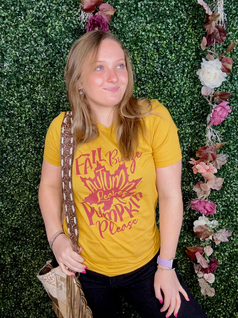 Fall Breeze And Autumn Leaves Tee - Mustard