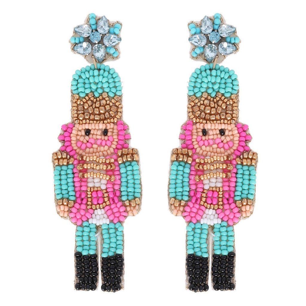 Turquoise Holiday Nutcracker Beaded Earrings