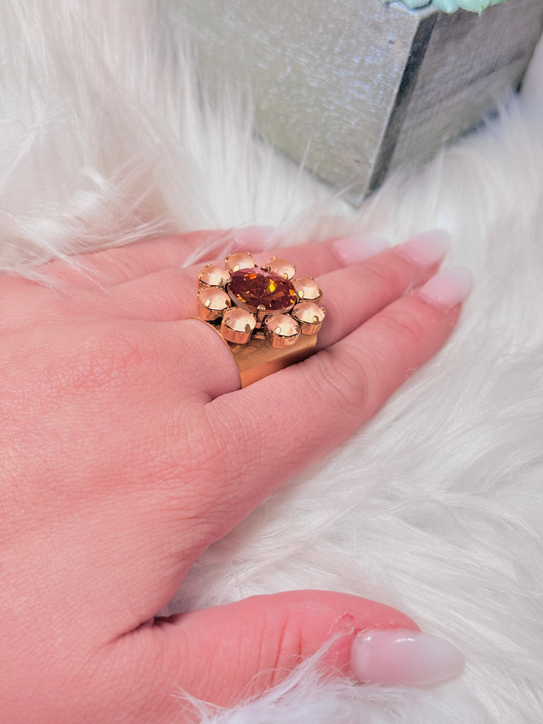 Twiggy Plus Swarovski Crystal Ring in Peach