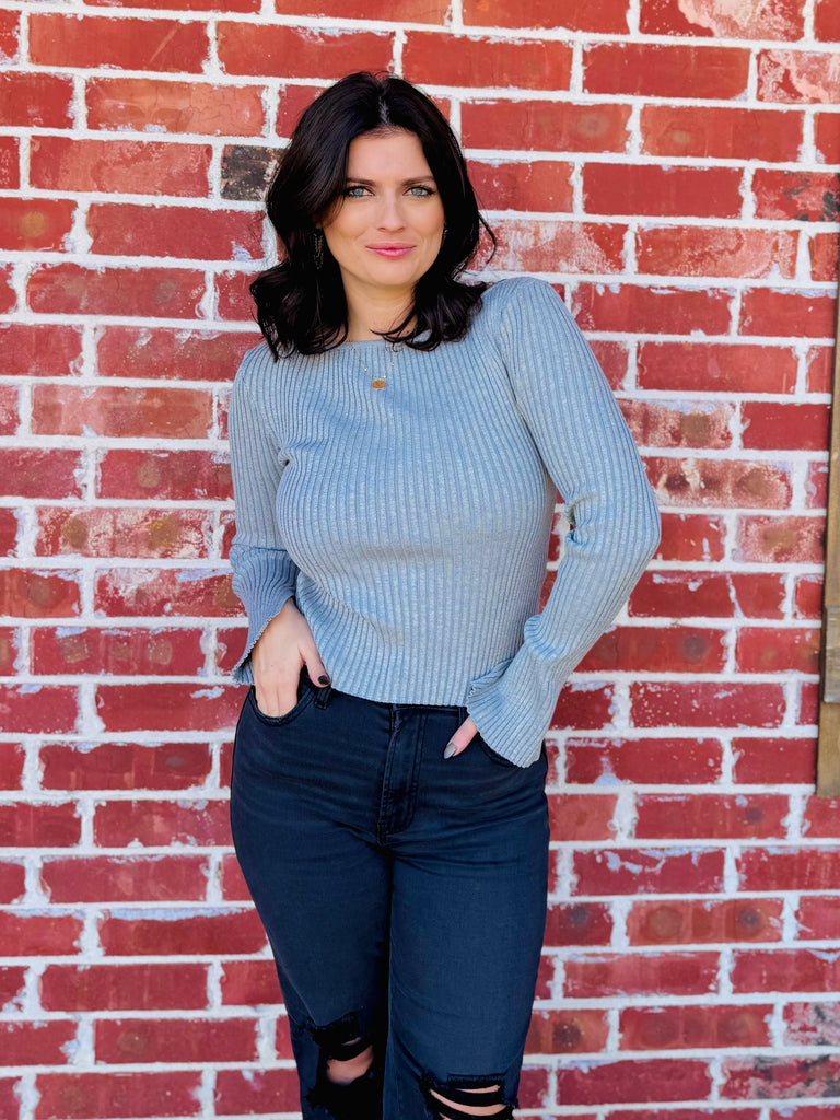 Nautical Knit Sweater Top - Grey