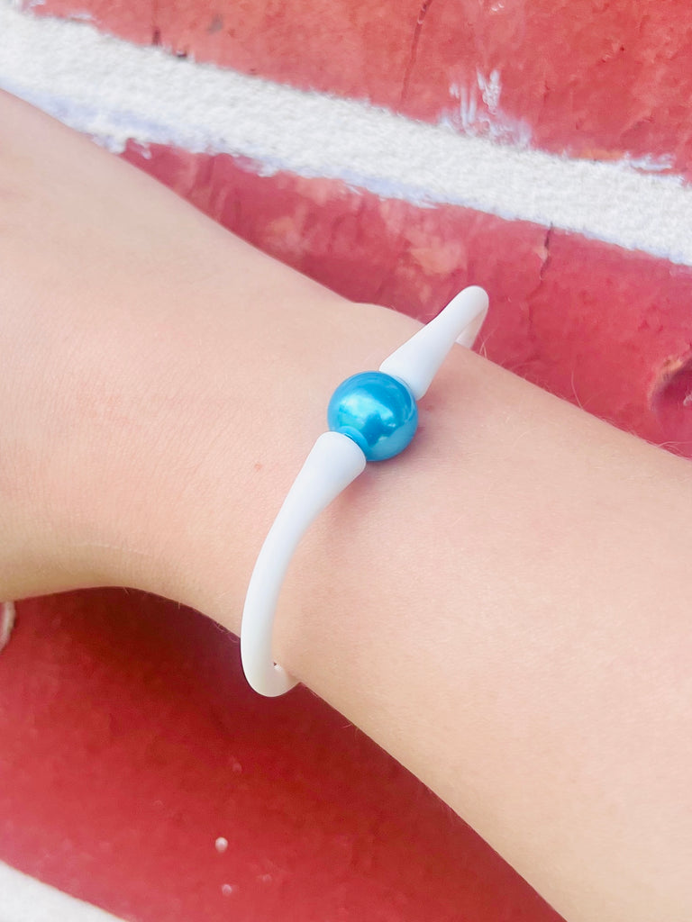 Ivory Silicone & Teal Pearl Bracelet