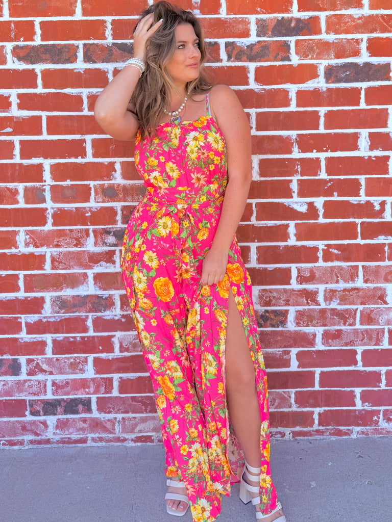 Floral Affair Blooms Palazzo Jumpsuit in Fuchsia