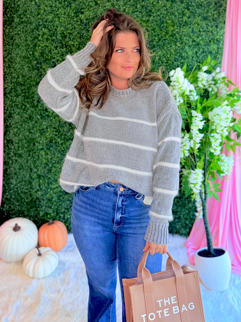 It's Just Casual Stripe Sweater - Grey