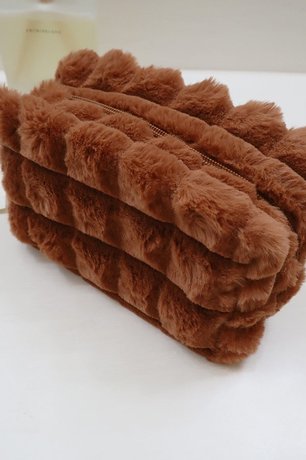 Faux Fur Quilted Cosmetics Pouch