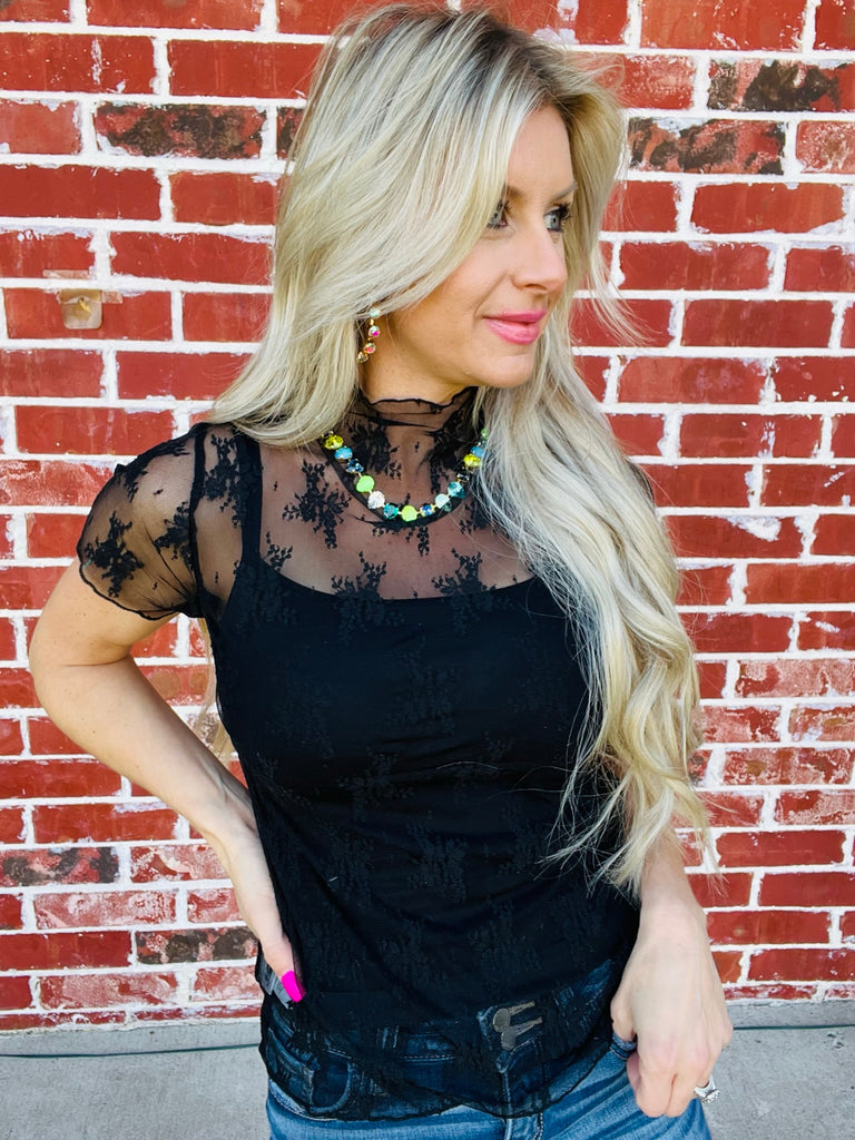 Lacey Lace Black Short Sleeve