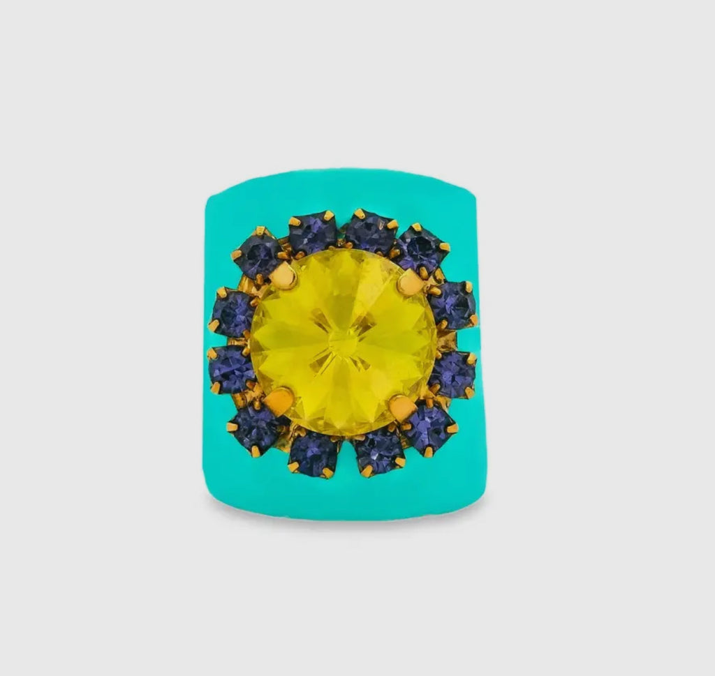 Jacci Swarovski Ring in Enamel Electric Turquoise yellow stone