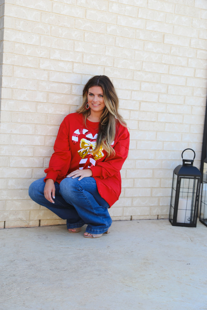 Holiday Candy Cane Sequin Top