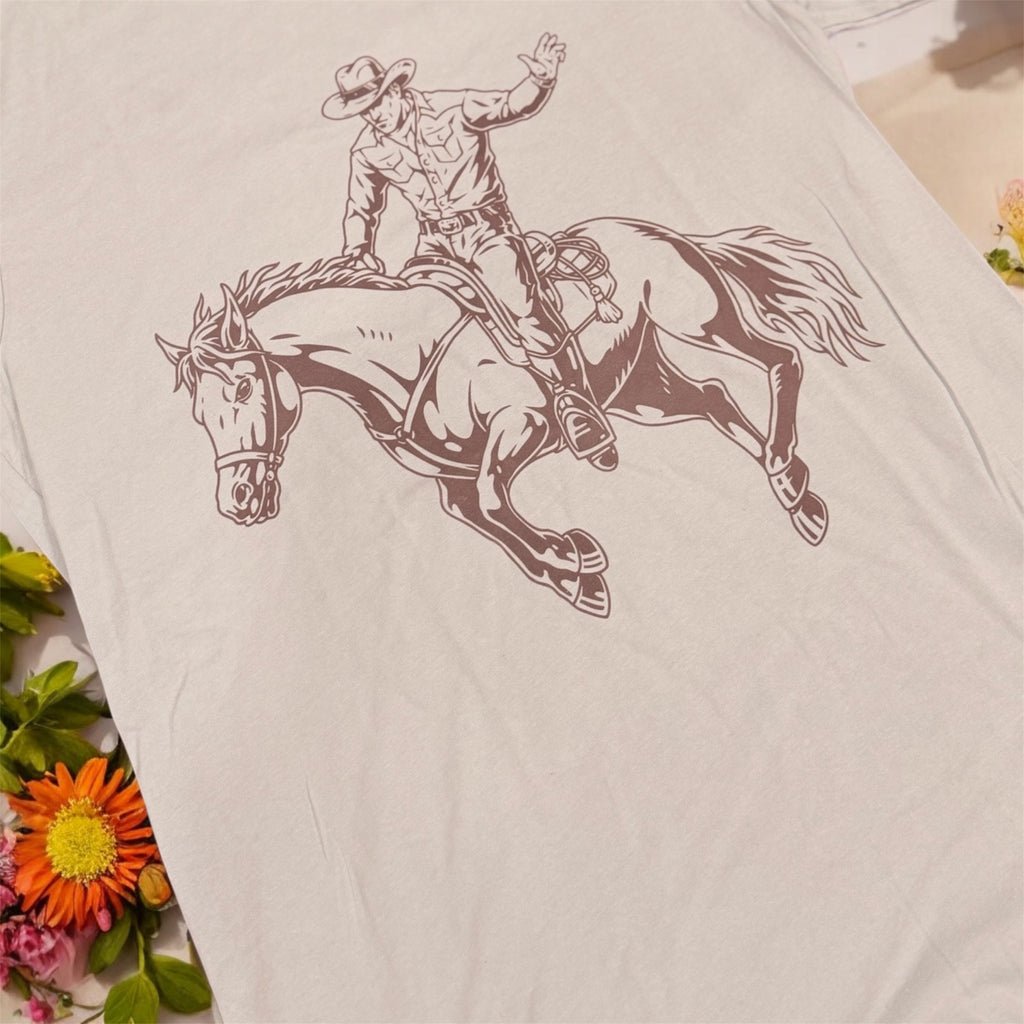 Dusted Cowboy Blue Bronc Rider Graphic Tee Shirt