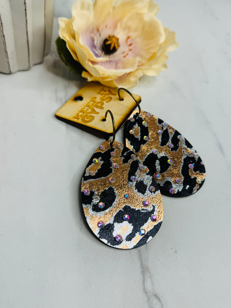 Golden Leopard Metallic Teardrop Earrings