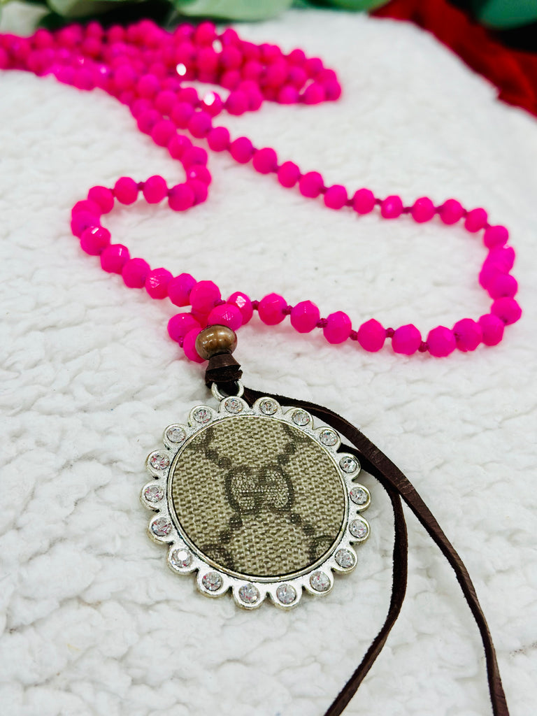 Hot Pink & Beige Lux Beaded Necklace