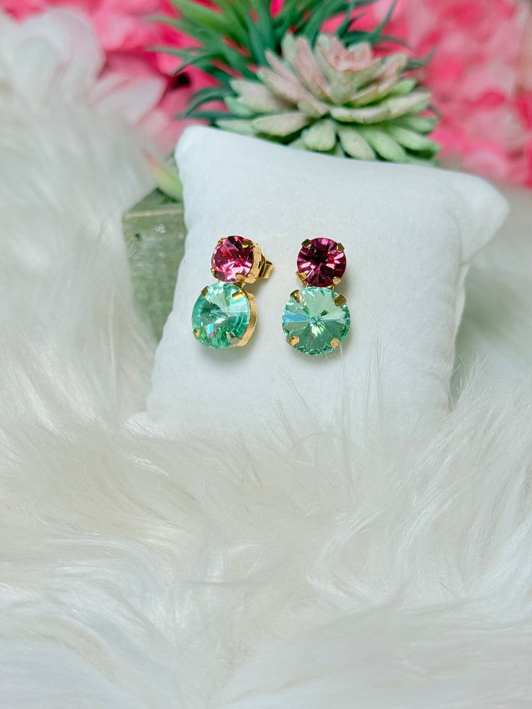 Maegan Swarovski Watermelon Stud Earrings - Pink Aqua Champagne