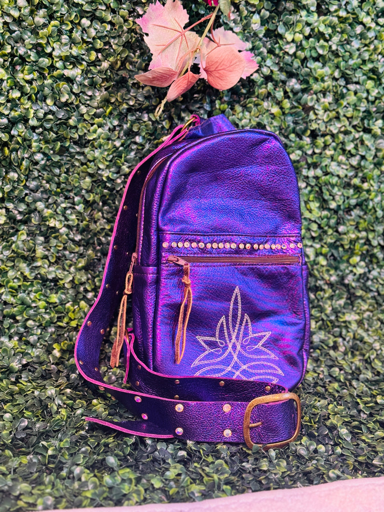 Violet Shining Leather & White Stitched Mellisa Sling Bag