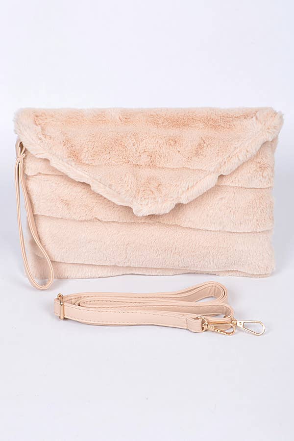 Envelope Faux Fur Clutch - Beige