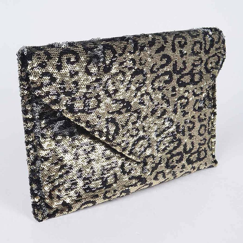 Wild Spark Sequin Leopard Clutch
