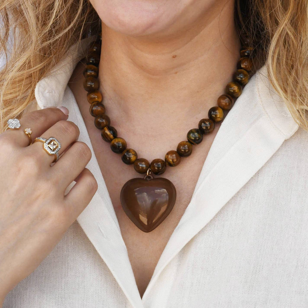 Janel Tiger Eye Gemstone Necklace : Red