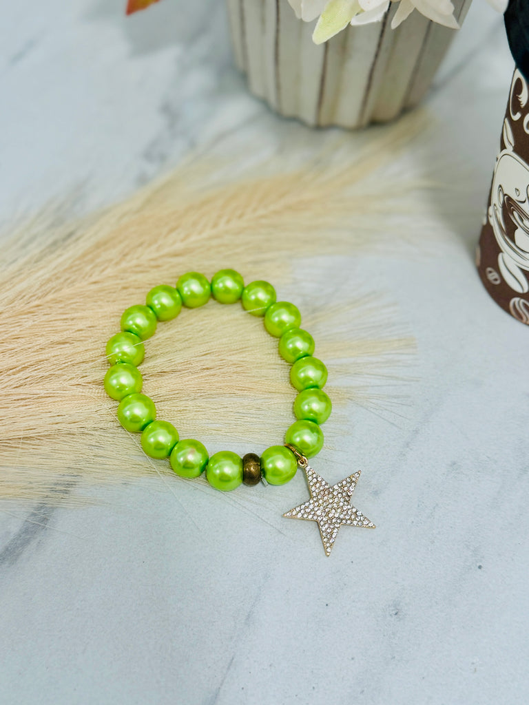 Light Green Peals & Star Charm Bracelet