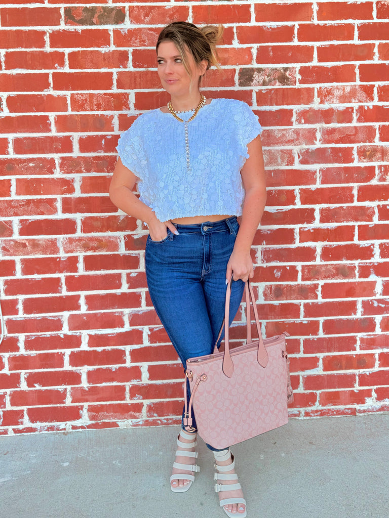 Tea Time Ivory Sequin Boat Neck Blouse