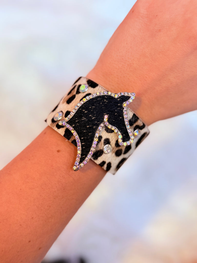 Wild Mustang & Leopard Hide Leather Cuff