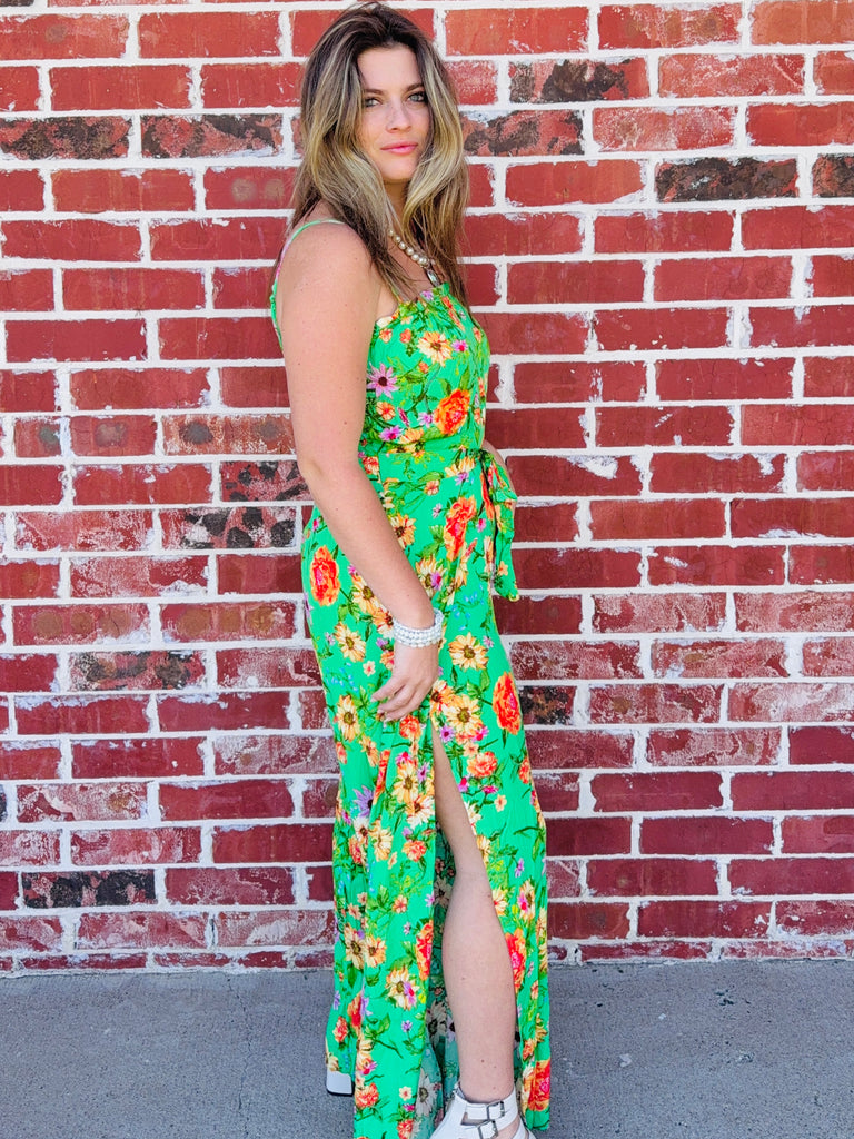 Floral Affair Blooms Palazzo Jumpsuit in Green