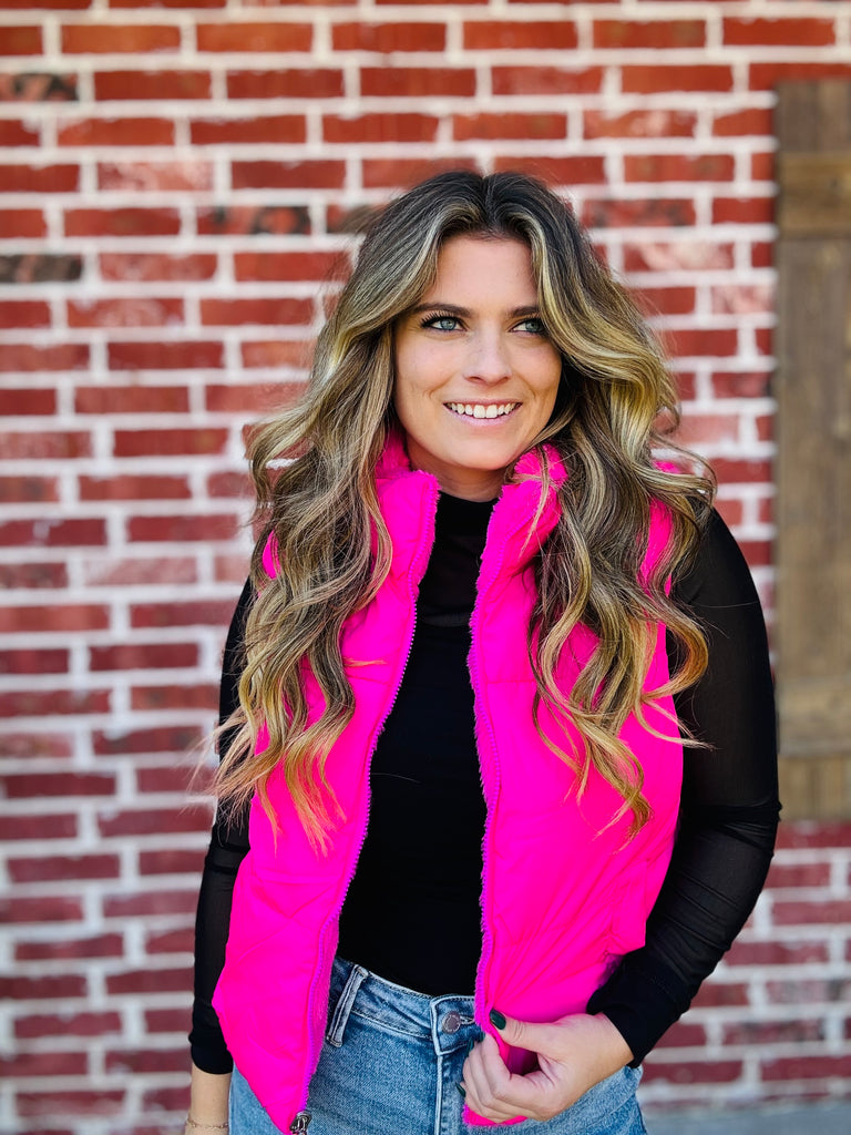 Luxe Layers Reversible Vest - Hottest Pink