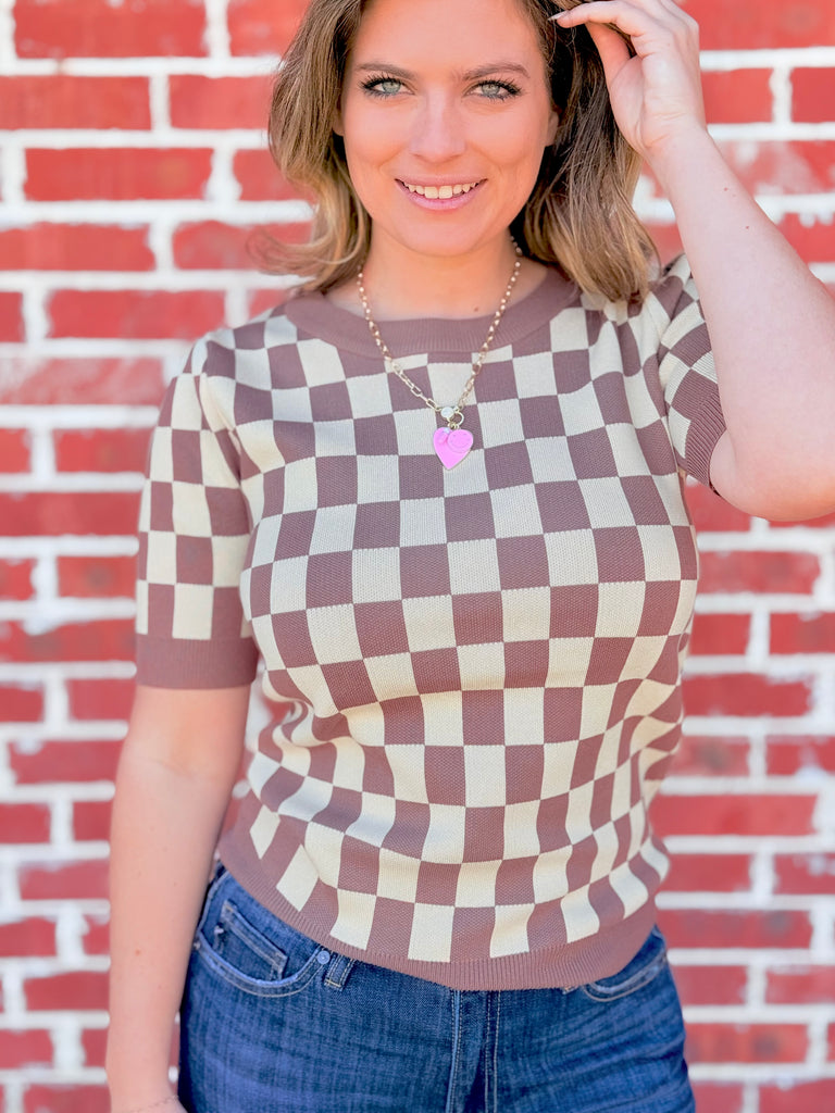 Coco Checkered Pattern Short Sleeve Top