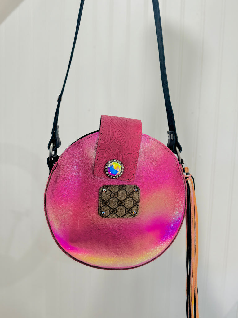 Pink Ombre Metallic Round Shoulder Purse