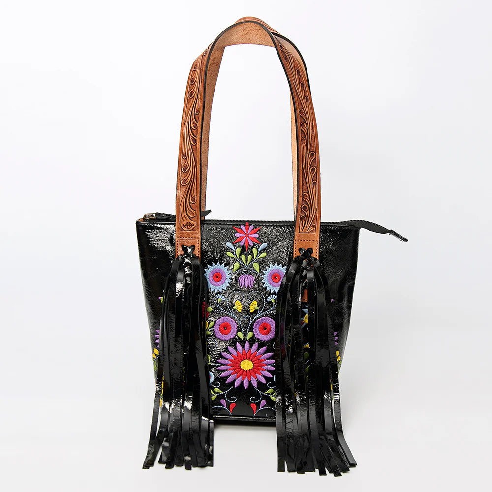 Floral and Fringe Tooled Leather Purse