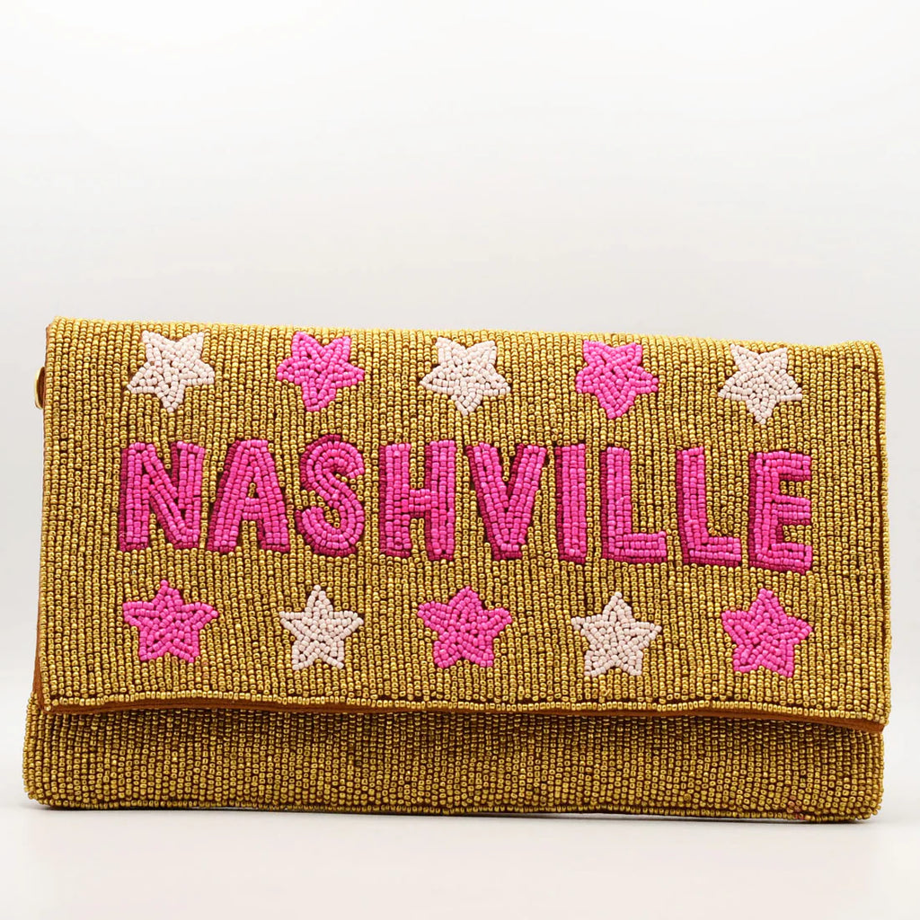 Gold Nashville Beaded Clutch and Crossbody Purse