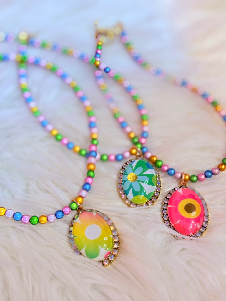 Iridescent Shining Pastel Beaded Spring Toggle Necklace