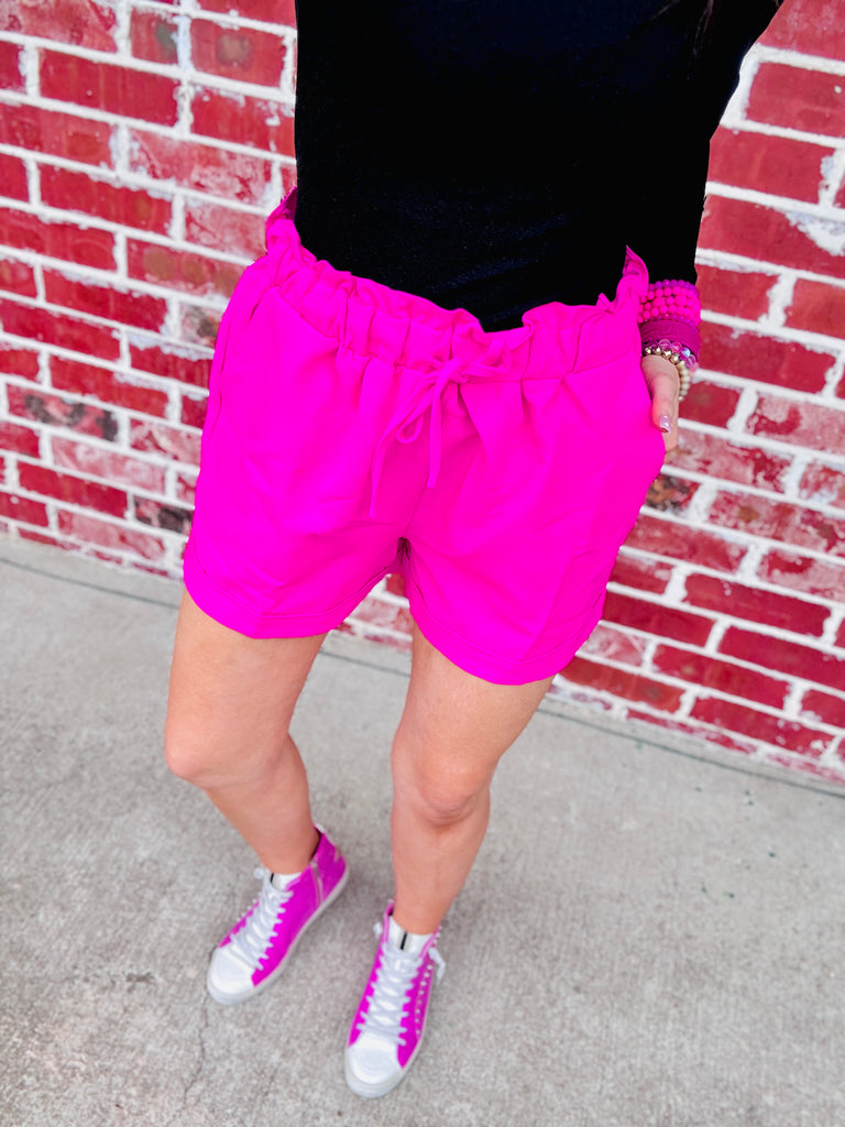 Hot Pink Ruffle Elastic Shorts