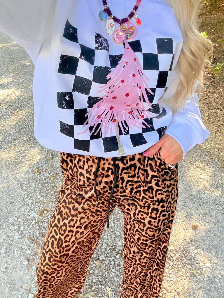 Checked Out in Pink Christmas Graphic Pullover